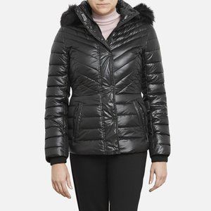 KENNETH COLE FAUX FUR TRIMMED SHORT PUFFER COAT